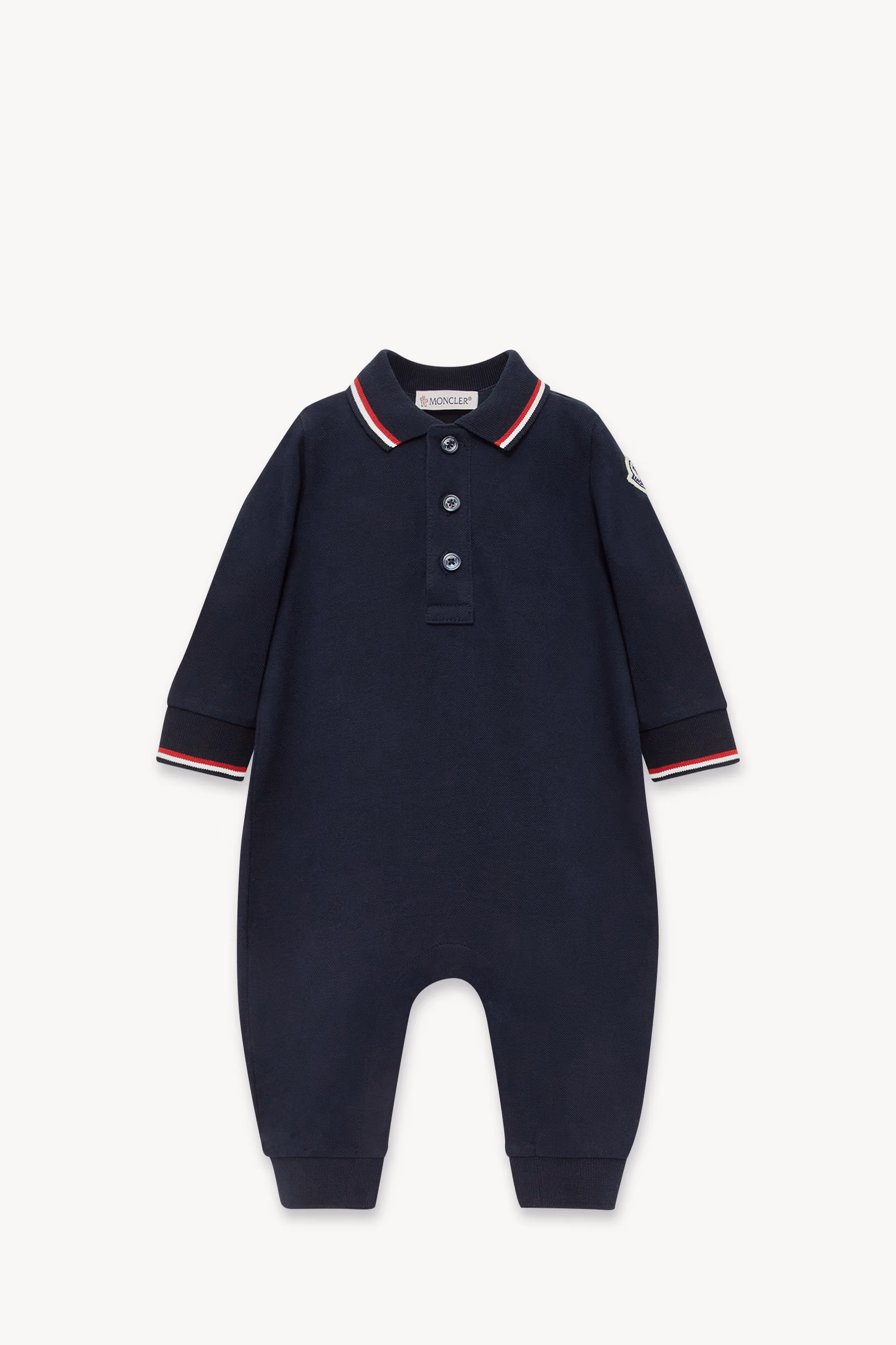 Barboteuse en piqué de coton à bords tricolores Garçon Bleu marine Moncler 0